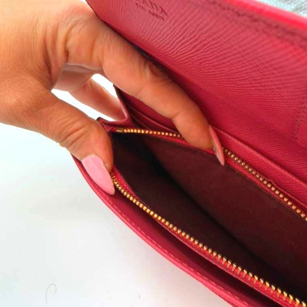Prada Saffiano Leather Wallet Red Authentic Prada Wallet Chain Included - Picture 9 of 13
